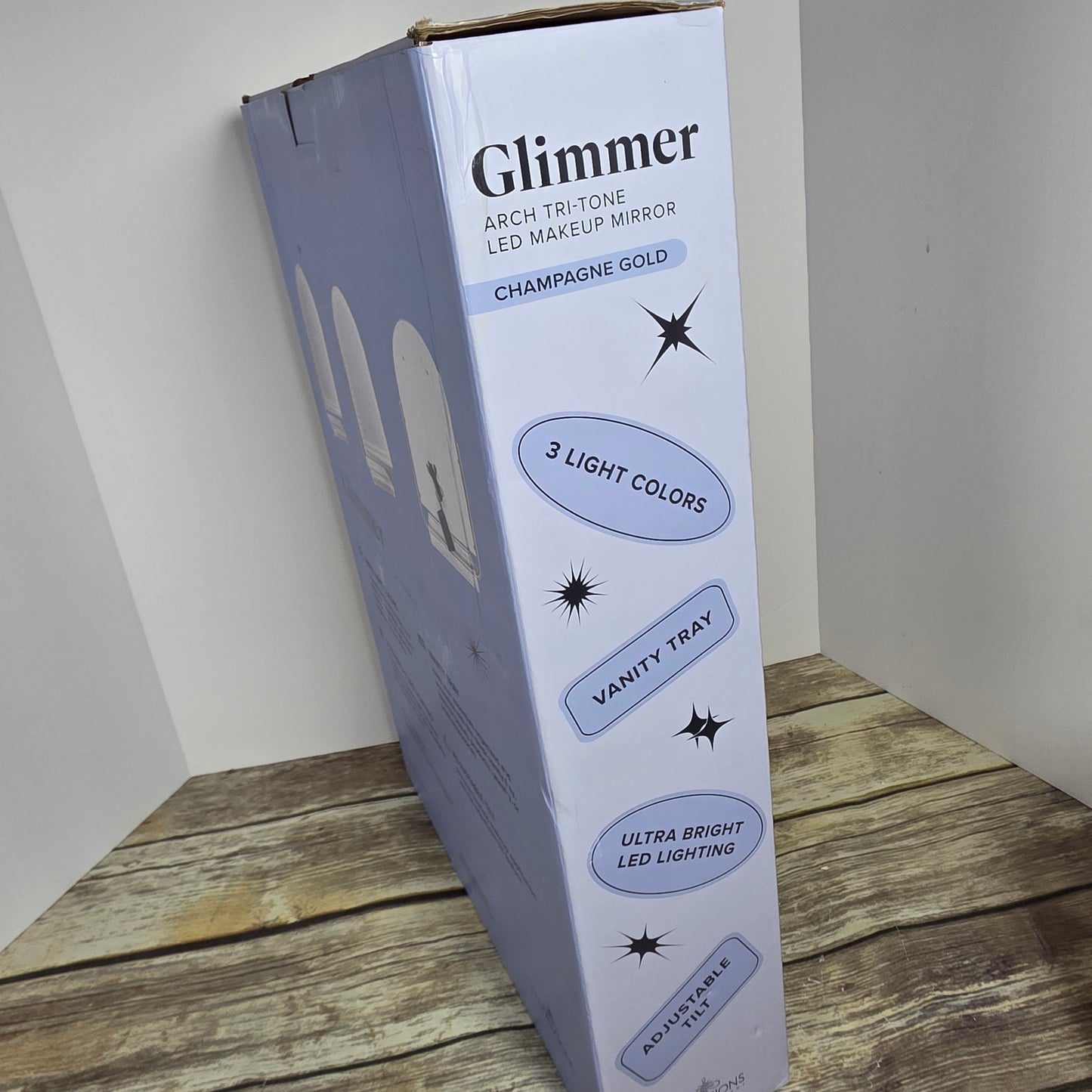 NIB New Glimmer Arch Tri-Tone LED Makeup Mirror Champagne Gold