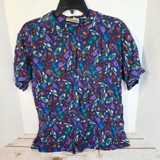 Vintage Bugle Boy ClassicsCrazy Hat Lady Button Up Short Sleeve Collared Shirt Small