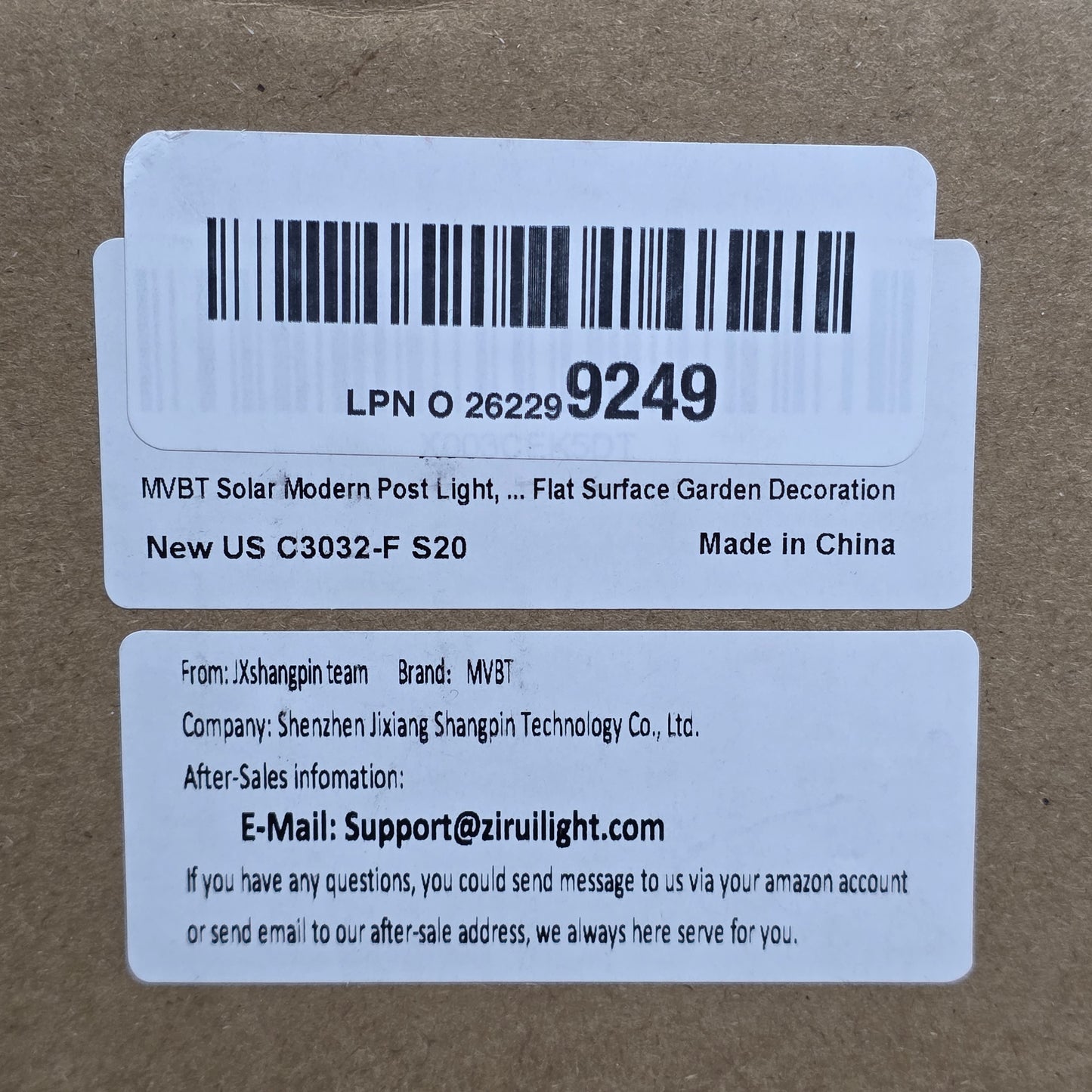 NIOB New MVBT Solar Modern Post Light Flat C3032-F S20