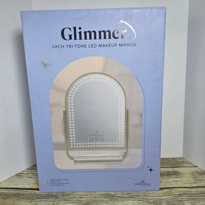 NIB New Glimmer Arch Tri-Tone LED Makeup Mirror Champagne Gold