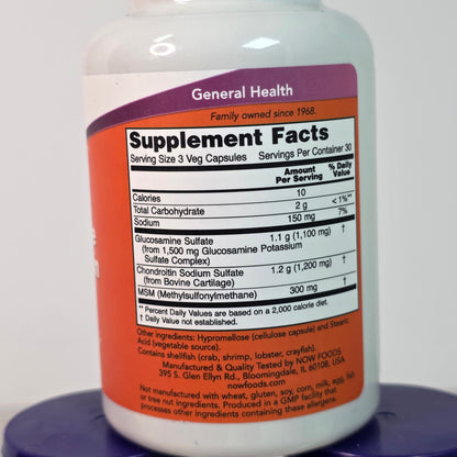 3 Bottles of New NOW Glucosamine & Chondroitin w/ MSM Joint Health
