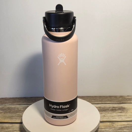 NWT New HYDRO FLASK Wide Mouth Vacuum Insulated Stainless Steel Water Bottle 40 OZ Trillium Pink Leakproof Closeable Straw Lid for Cold Water Drinks