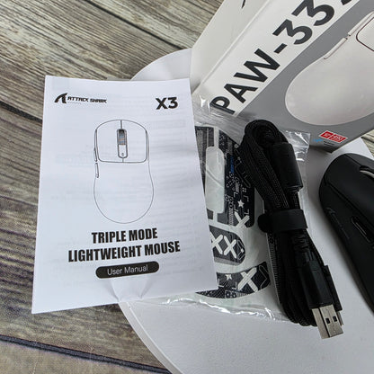 NIOB New ARTIC SHARK X3-Mouse PAW-3395 White Wired+2.4G+BT5.4 Connections