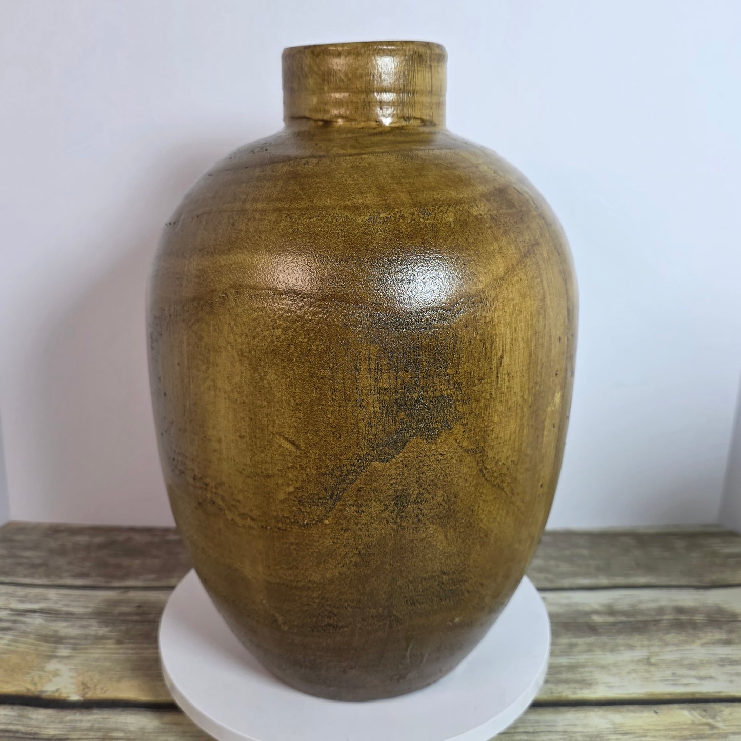 Hand-Carved Wooden Vase Natural 12" Brown