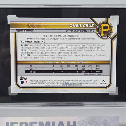 2022 Bowman #51 Oneil Cruz RC Rookie Pirates SGC 9.5