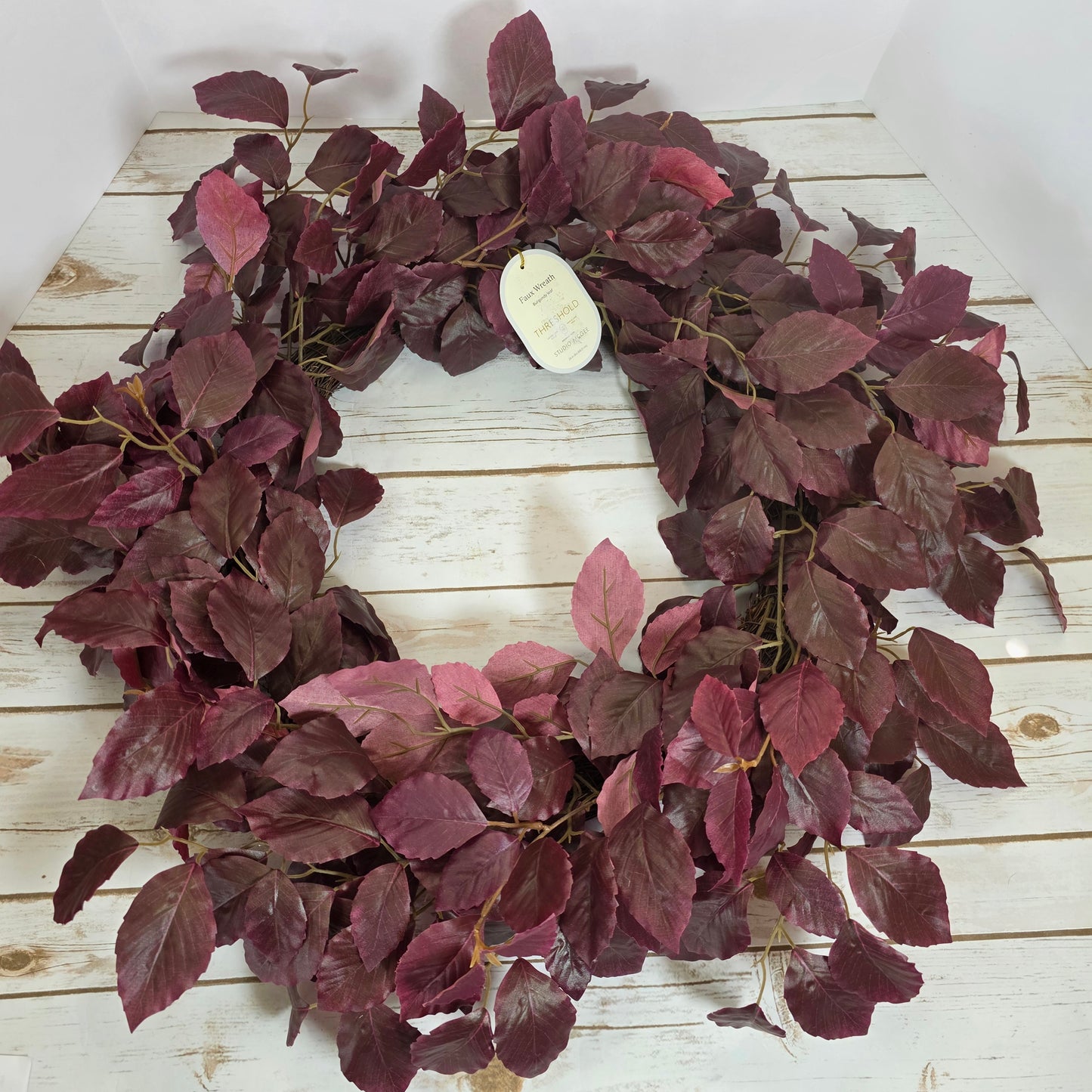 NWT New Threshold Studio McGee Faux Wreath Burgundy Leaf