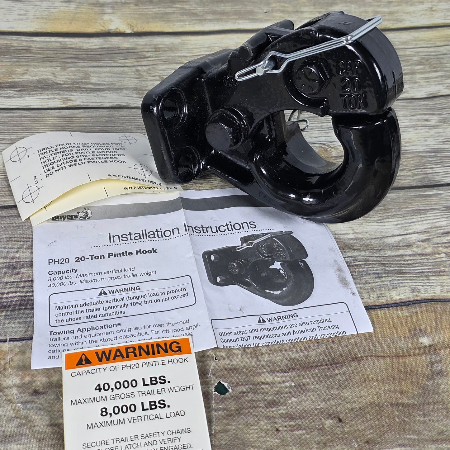 20-Ton Pintle Hook Capacity Hitch Receiever Hook Black