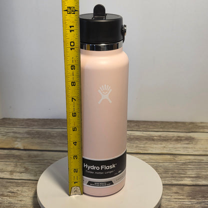 NWT New HYDRO FLASK Wide Mouth Vacuum Insulated Stainless Steel Water Bottle 40 OZ Trillium Pink Leakproof Closeable Straw Lid for Cold Water Drinks