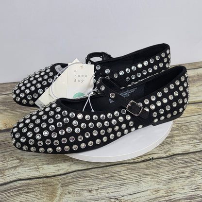 New Women's A New Day Issa Rhinestone Flats Black Size 8.5