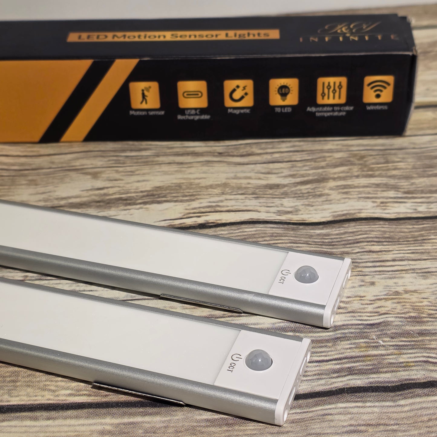 NIB New J & Y INFINITE LED Motion Sensor Lights 2 Pack White Rechargeable