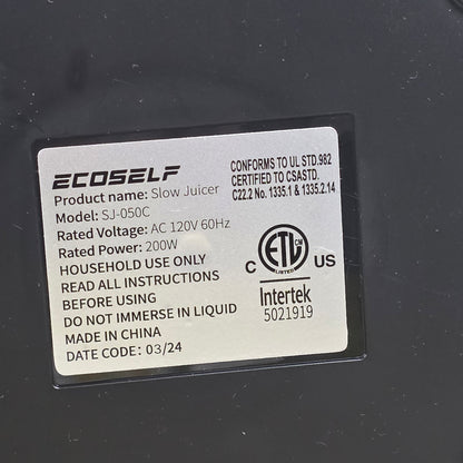 NIOB New Ecoself Big Mouth Slow Juicer Black SJ-050C