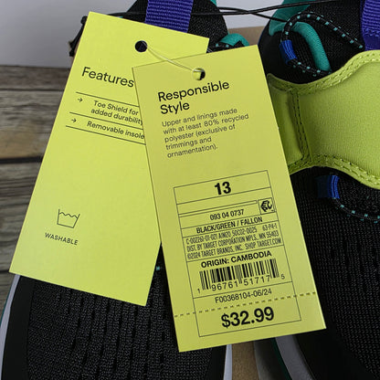 NWT Boy's All In Motion Fallon Snakers Black/Green Size 13