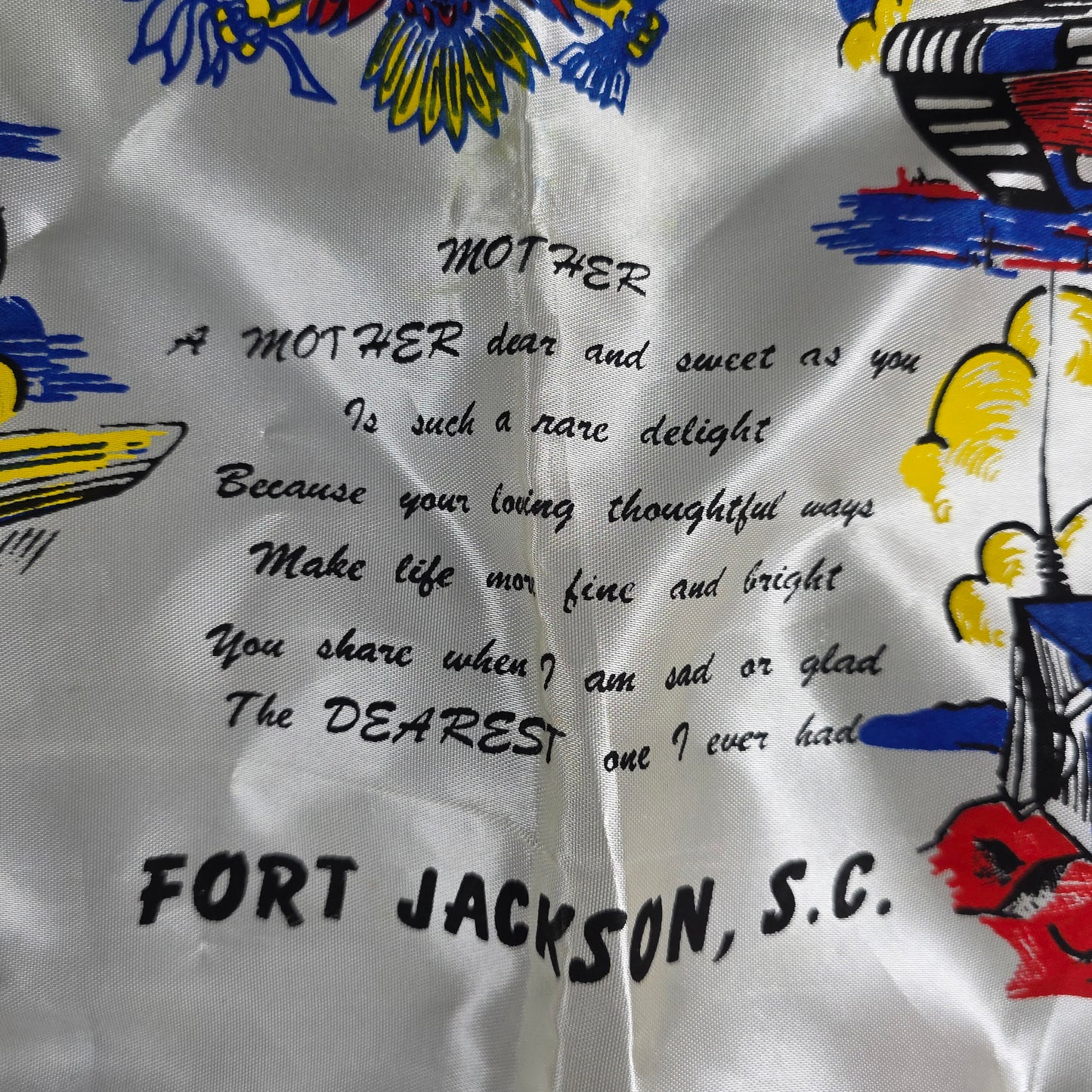 Vintage U.S. Army Mother's Pillow Sham w/ Fringe Fort Jackson S.C.