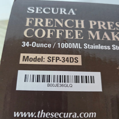 NIOB Secura French Press Coffee Maker SFP-34DS 34-Ounce 1000ML Stainless Steel 304