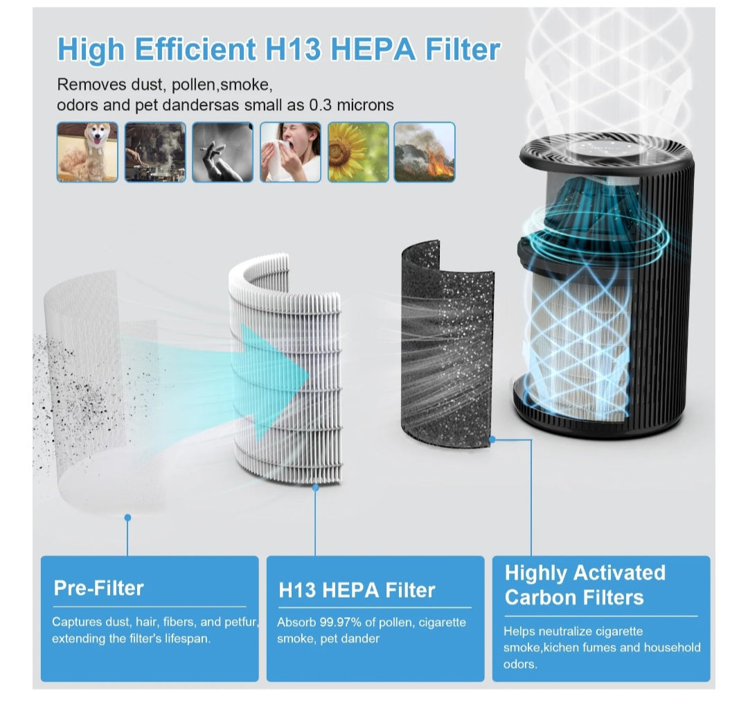 NEW AIRFIRE HEPA Air Purifier for Home 1300 Sq Ft Black Model AP201