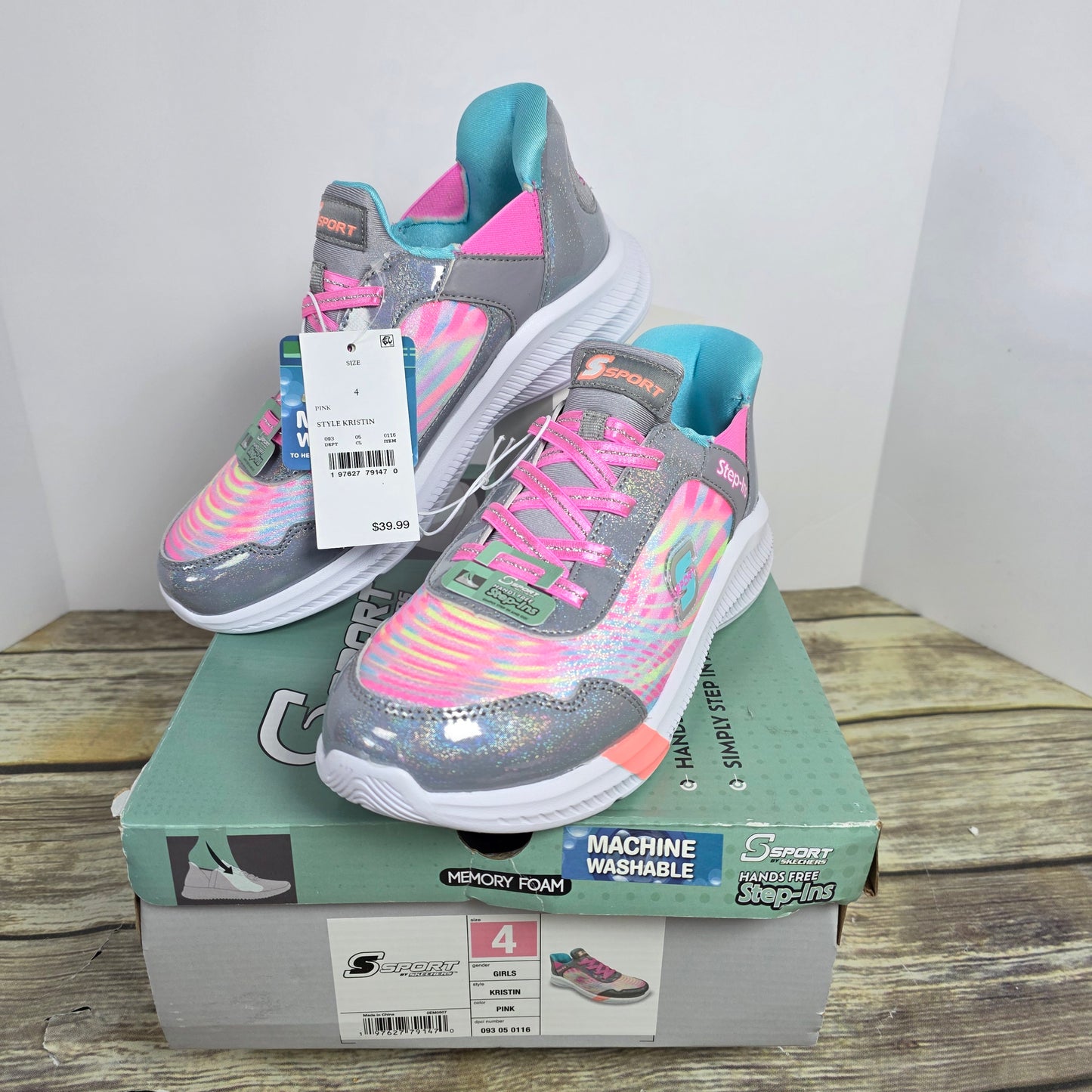 NIB New S Sport by Skechers Kristin Hands Free Step-Ins Pink Girls 4