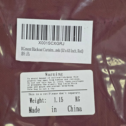 New BGment Blackout Curtain Panels 52x63" Red Rope Ties
