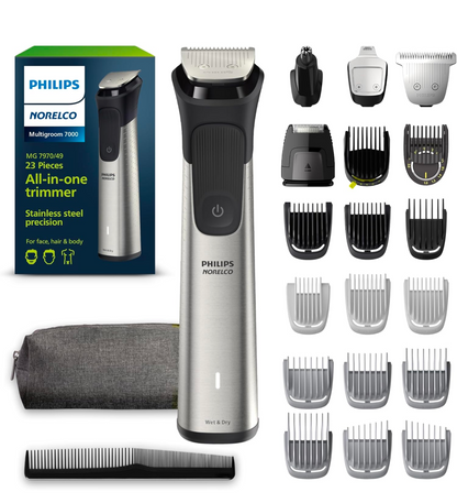 NIB New Philips Norelco Multigroomer All-in-One Trimmer Series 7000, 23 Piece Mens Grooming Kit, Trimmer for Beard, Head, Body, and Face, NO Blade Oil Needed, MG7750/49