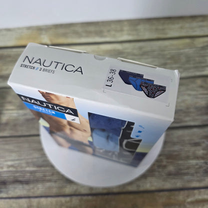 NIP New NAUTICA Stretch Briefs 3 pk Large 36-38 Cotton Tagless