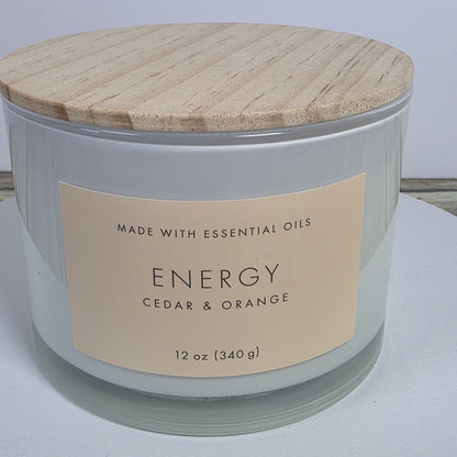 Set of 4 New Threshold 12oz Energy Cedar & Orange 3 Wick Glass Candles