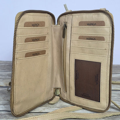 NWT New Valencia Small Crossbody Phone Wallet Bag Genuine Leather Beige TK375