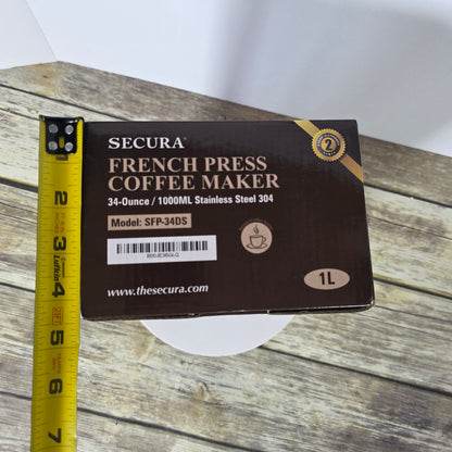 NIOB Secura French Press Coffee Maker SFP-34DS 34-Ounce 1000ML Stainless Steel 304