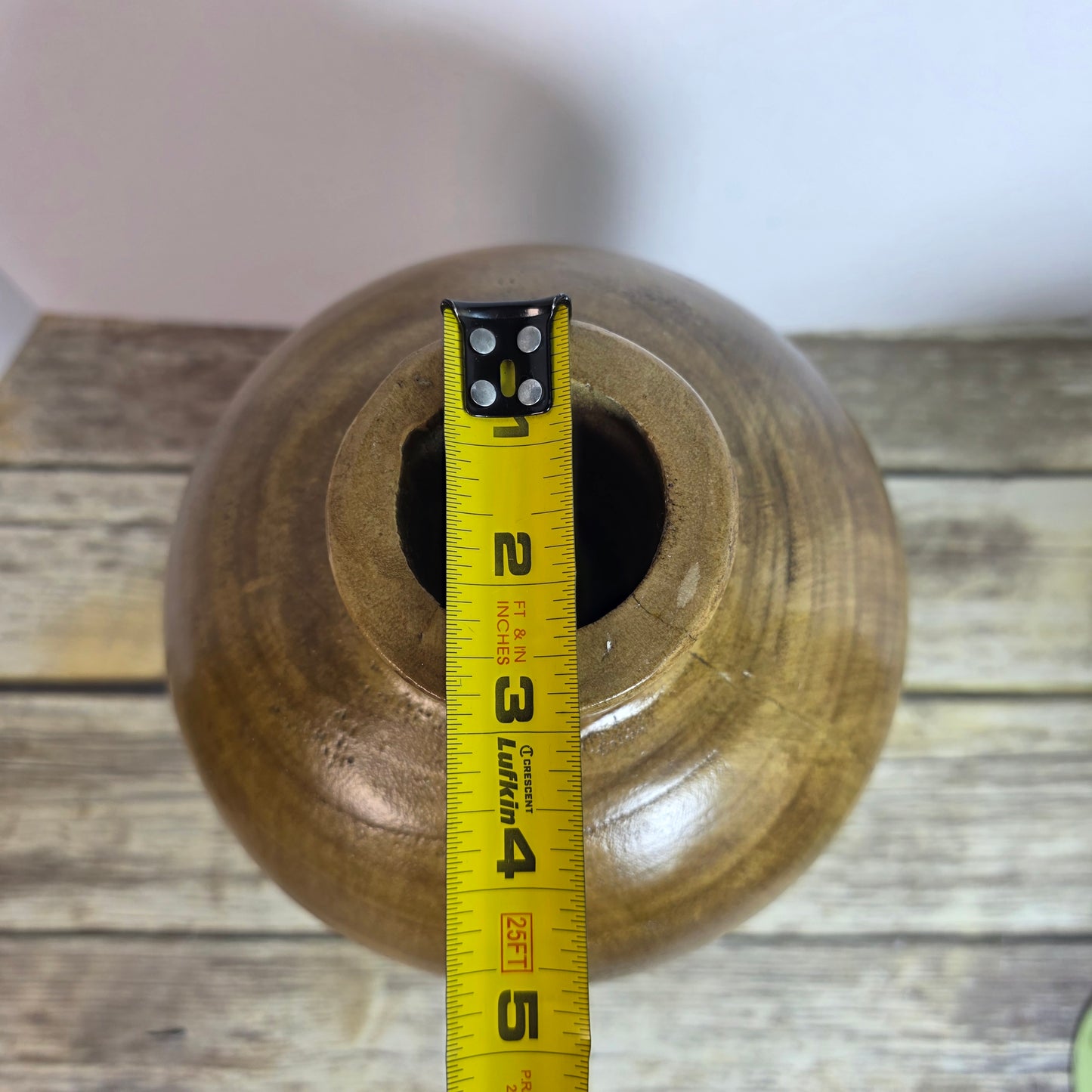 Hand-Carved Wooden Vase Natural 12" Brown