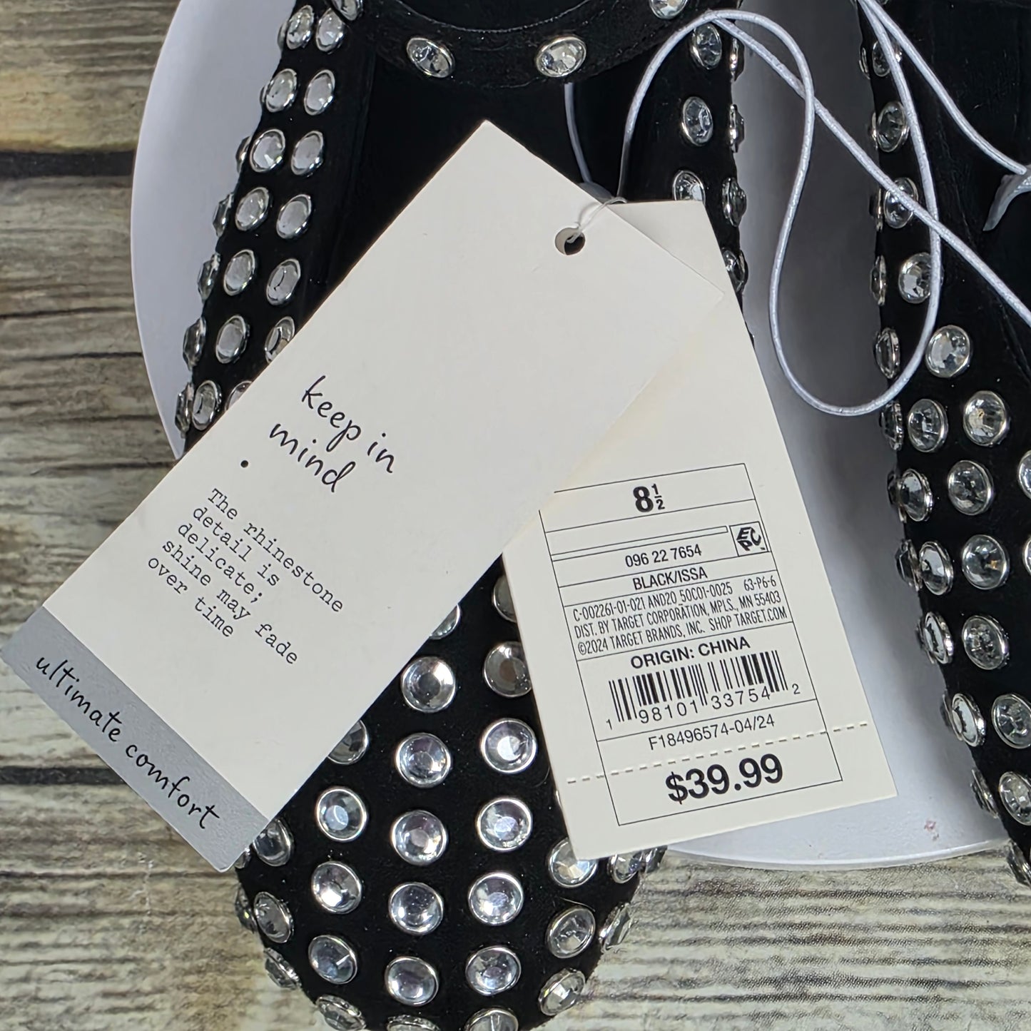 New Women's A New Day Issa Rhinestone Flats Black Size 8.5