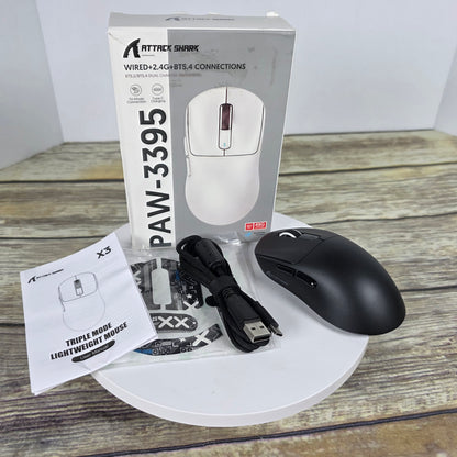 NIOB New ARTIC SHARK X3-Mouse PAW-3395 White Wired+2.4G+BT5.4 Connections