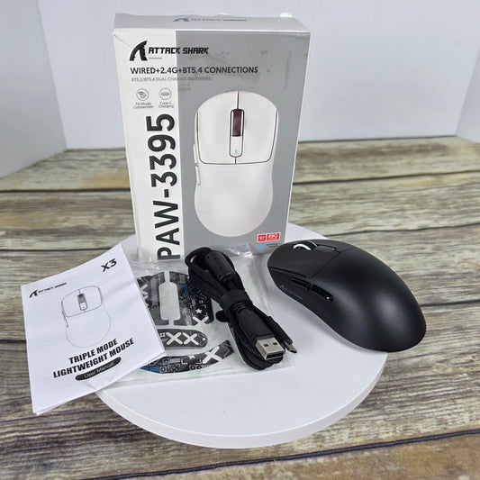 NIOB New ARTIC SHARK X3-Mouse PAW-3395 White Wired+2.4G+BT5.4 Connections