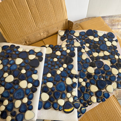 NIOB New Box of Ceramic Pebble Tile 5 Sheets Blue