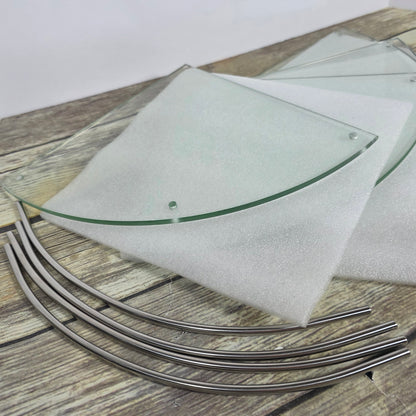 4 Tier Glass Corner Shower Shelves- NO INSTRUCTIONS- OPEN BOX