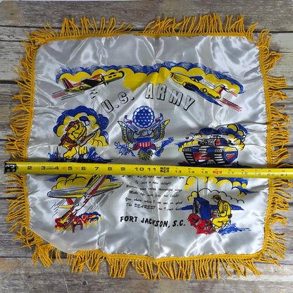 Vintage U.S. Army Mother's Pillow Sham w/ Fringe Fort Jackson S.C.