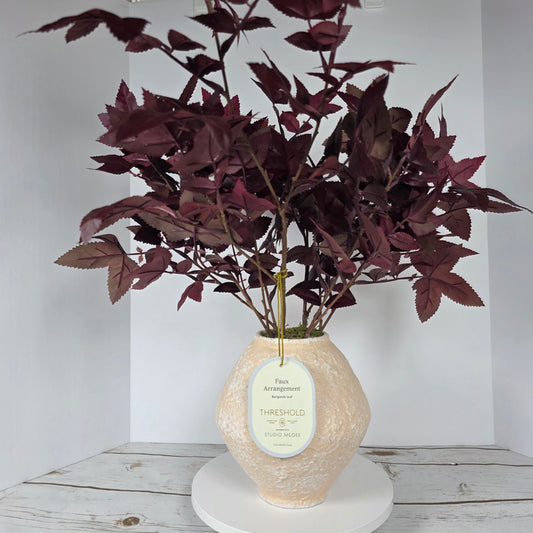 NWT New THRESHOLD Designed W/ Studio McGee Faux Arrangement Burgundy Leaf w/ Vase