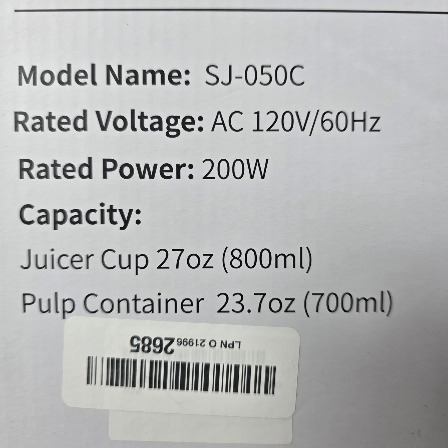 NIOB New Ecoself Big Mouth Slow Juicer Black SJ-050C