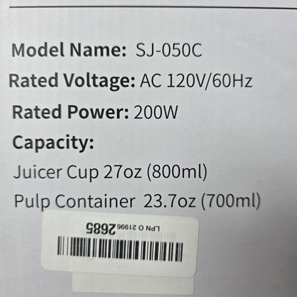 NIOB New Ecoself Big Mouth Slow Juicer Black SJ-050C