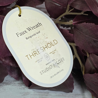 NWT New Threshold Studio McGee Faux Wreath Burgundy Leaf