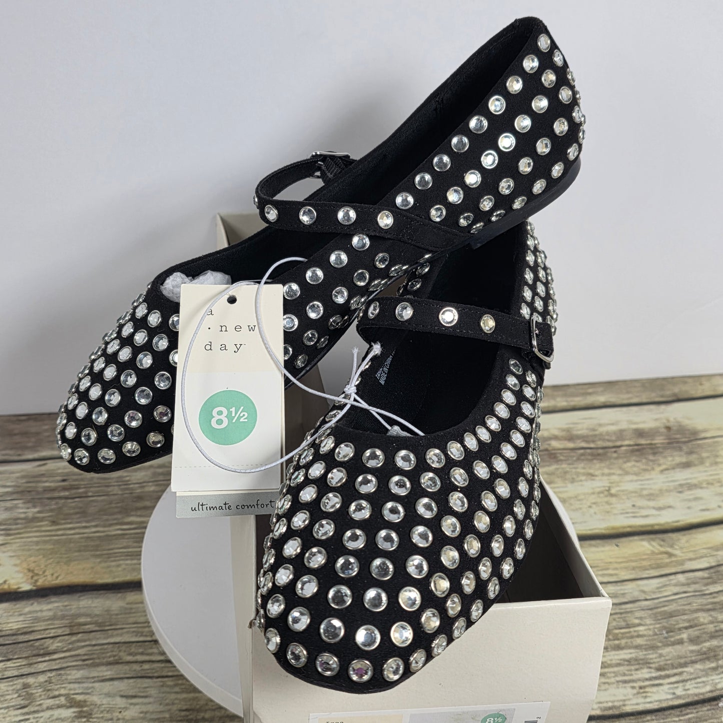 New Women's A New Day Issa Rhinestone Flats Black Size 8.5