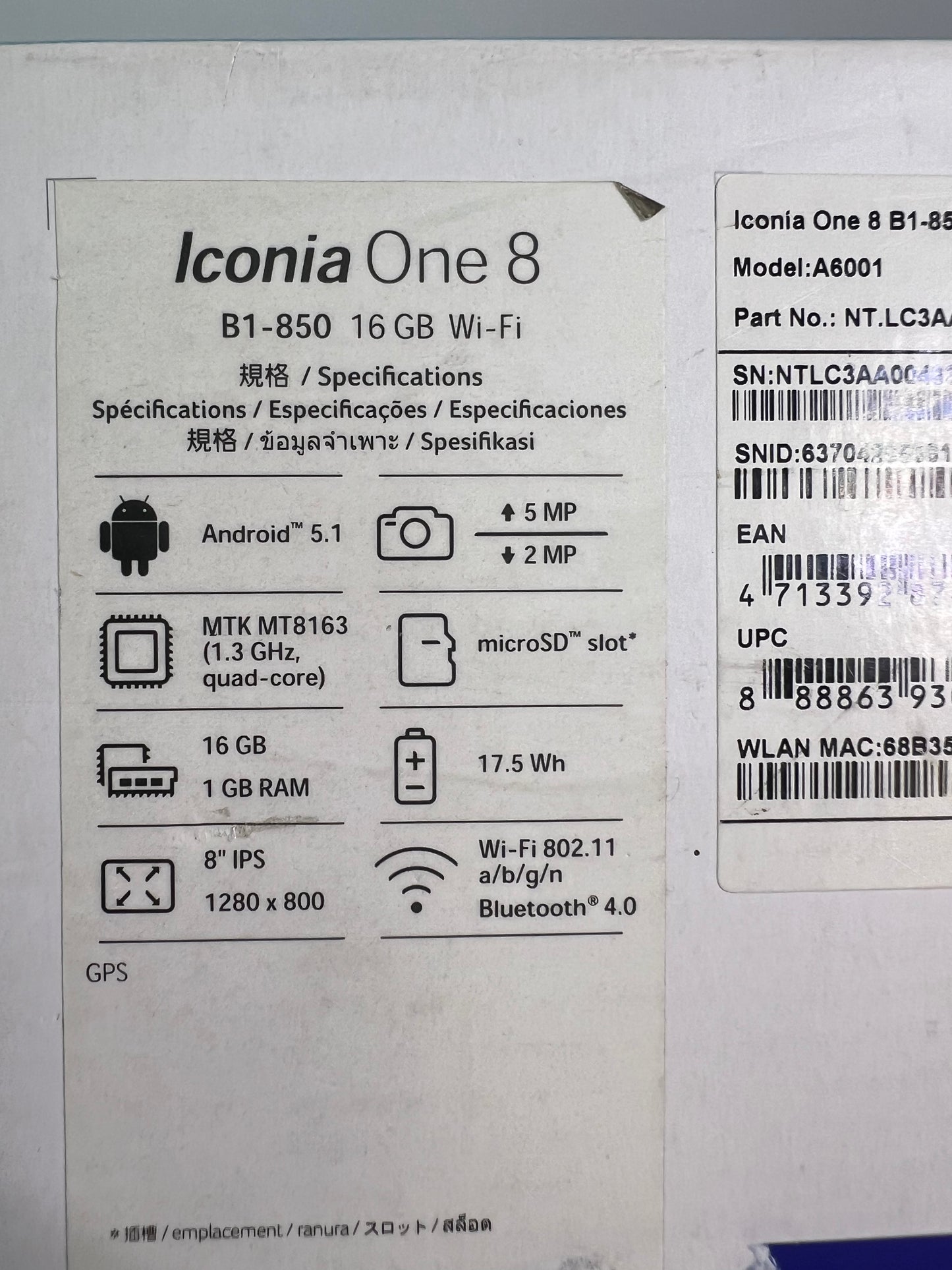 Acer Iconia One8 Tablet White 16GB A6001