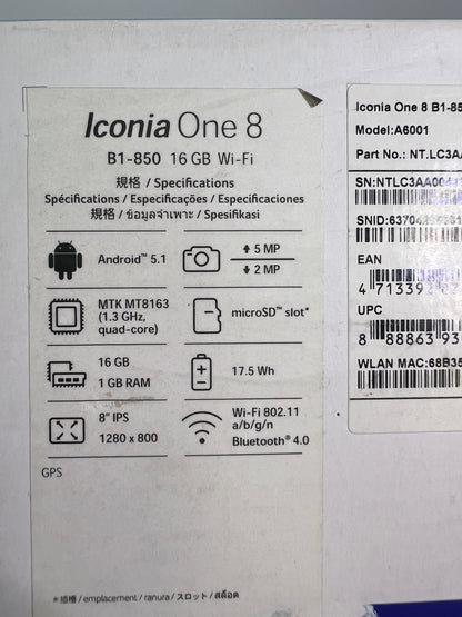 Acer Iconia One8 Tablet White 16GB A6001