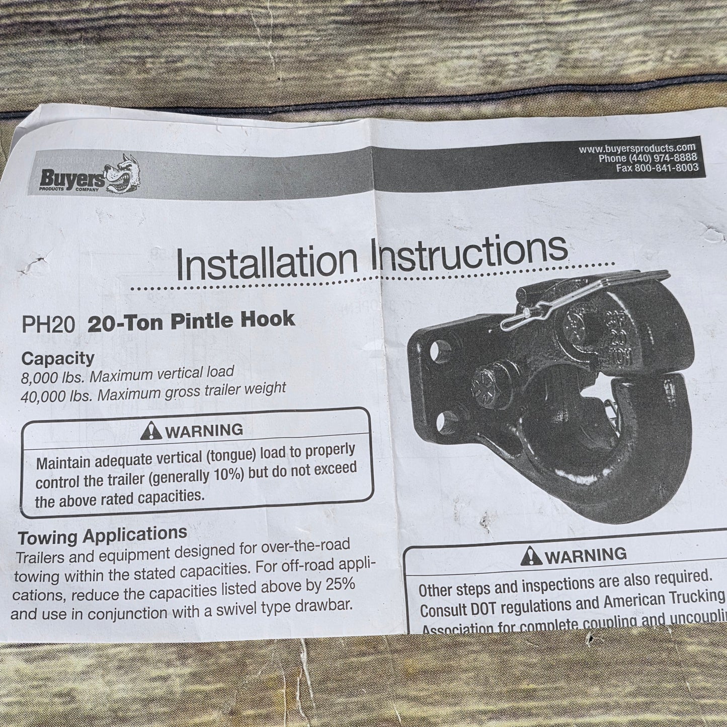 20-Ton Pintle Hook Capacity Hitch Receiever Hook Black