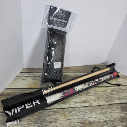 New Casemaster Cue Stick Case + Viper Pink Bones Cue 48 Jr. Pool Billiards