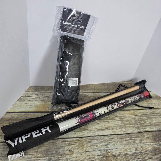New Casemaster Cue Stick Case + Viper Pink Bones Cue 48 Jr. Pool Billiards