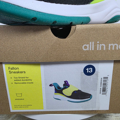 NWT Boy's All In Motion Fallon Snakers Black/Green Size 13