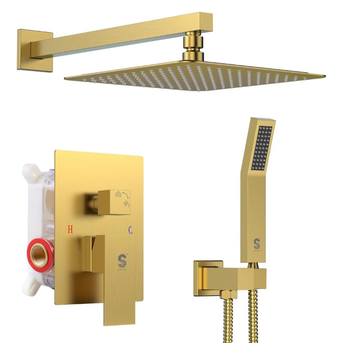 SR Sun Rise Luxury Rain Shower System With Handheld  Brushed Gold Finish  H59 Brass Build  cUPC Certified  Model SRSH-BG1003