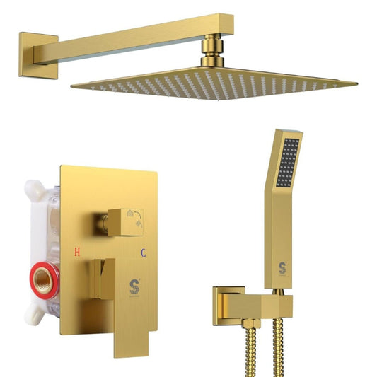 SR Sun Rise Luxury Rain Shower System With Handheld  Brushed Gold Finish  H59 Brass Build  cUPC Certified  Model SRSH-BG1003