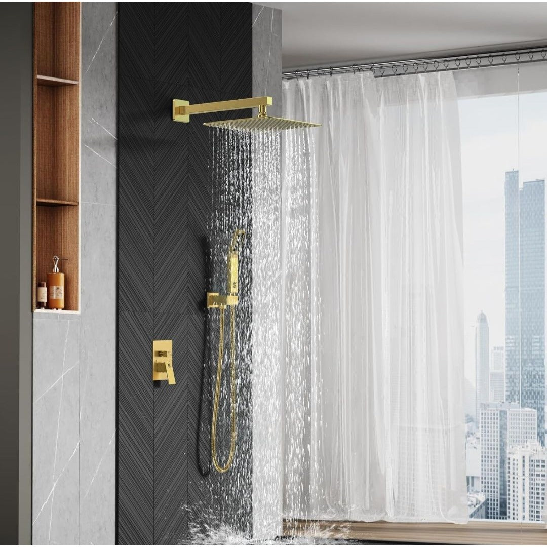 SR Sun Rise Luxury Rain Shower System With Handheld  Brushed Gold Finish  H59 Brass Build  cUPC Certified  Model SRSH-BG1003