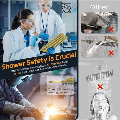 SR Sun Rise Luxury Rain Shower System With Handheld  Brushed Gold Finish  H59 Brass Build  cUPC Certified  Model SRSH-BG1003