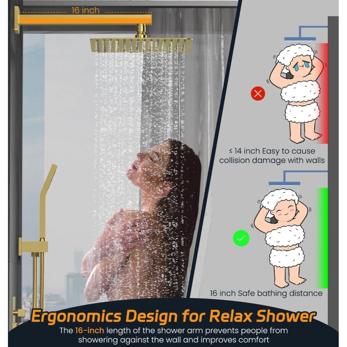 SR Sun Rise Luxury Rain Shower System With Handheld  Brushed Gold Finish  H59 Brass Build  cUPC Certified  Model SRSH-BG1003