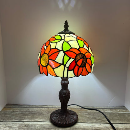 Tiffany Style Stained Glass Sunflower Table Lamp With Bronze Base & LED Bulb